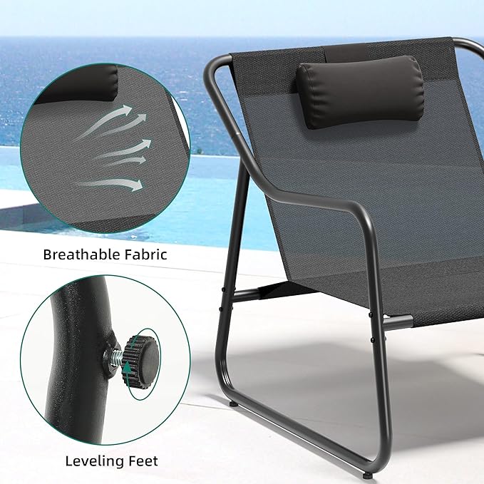 YITAHOME Patio Lounge Chair with Ottoman Set of 2, Oversized Papasan Chair, Versatile Indoor/Outdoor Textilene Lounge with Metal Handrail and Footstool, Idea for Living Room, Porch, Backyard or Garden