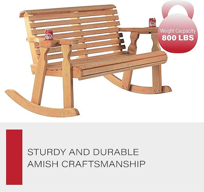 Amish Casual Heavy Duty 800 Lb Roll Back Pressure Treated Double Rocker with Cupholders (Cedar Stain)