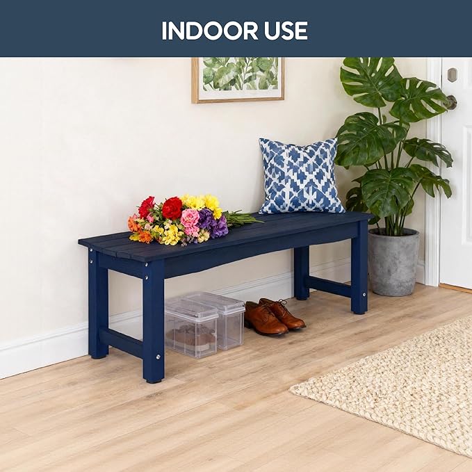 Weatherproof HIPS Outdoor Bench, 2-Person Patio Dining Bench, All-Weather Poly Lumber Garden Bench, Never Rot or Fade, Park Bench with Wood Grains for Porch, Deck, Entryway, DarkBlue, 2 Pack