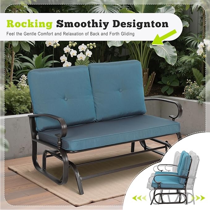Outdoor Bench Patio Swing Glider Loveseat 2 Seats Rocking Chair - Photo 6