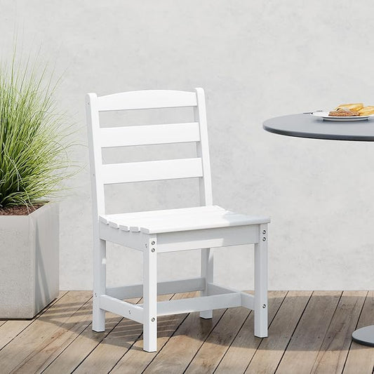 Costaelm Outdoor Dining Chair, Armless Patio Adirondack Chair, HDPE Poly Lumber, Waterproof Indoor/Outdoor Restaurant Bistro Dining Chair for Outside Porch Backyard Garden, White