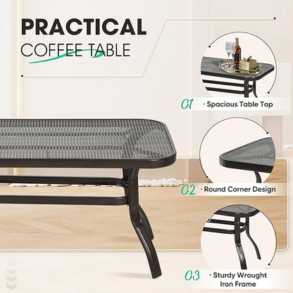 Incbruce Patio Loveseat with Coffee Table - Outdoor Bench with Cushion,2 Piece Wrought Iron Outdoor Loveseat Metal Frame Porch Furniture Set Bench for Patio, Poolside, Garden (Red)