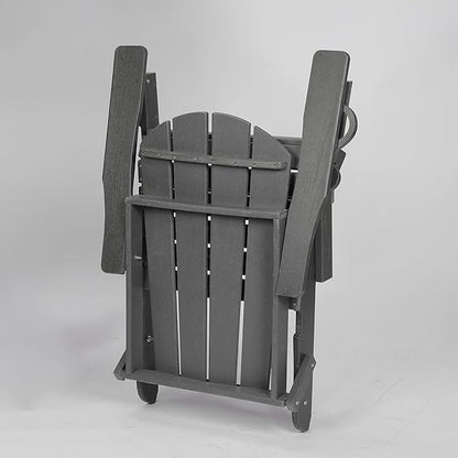 Composite Folding Adirondack Chair in Gray, Featuring Dual Cup Holders - Versatile Outdoor Chair for Any Setting