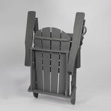 HDPE Foldable Adirondack Chair with Cup Holder Outside, Composite Outdoor Chairs with Wood Texture, Grey - Photo 4