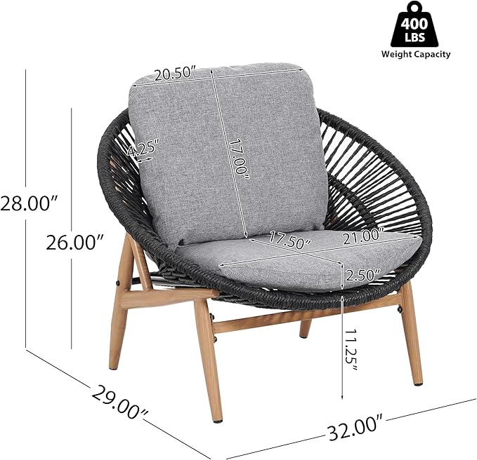 Christopher Knight Home Cyril Outdoor Papasan Chair with Cushion, Wicker Egg Chair with Removable Cushion, PE Wicker Chaise Lounge Chair, Patio Furniture Set for Garden/Backyard, Brown+Dark Grey