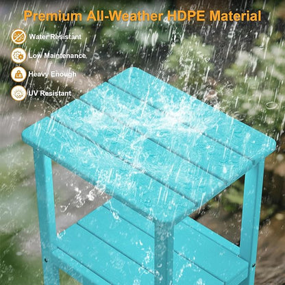 Outdoor Side Table, 17.7-Inch Small Patio Side Table with Adjustable Feet, All-Weather HDPE Adirondack End Table for Porch Deck Balcony Pool, Easy Maintenance, Aruba Blue
