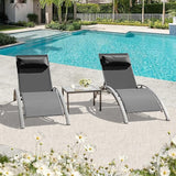 Domi Pool Lounge Chairs Set of 3, Adjustable Aluminum Outdoor Chaise Lounge Chairs with Metal Side Table - Photo 1
