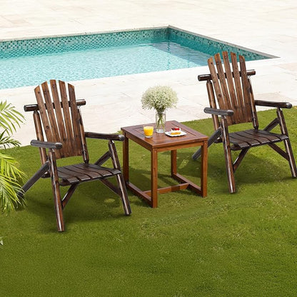 VINGLI Adirondack Chairs Set of 2, Solid Wood Adirondack Chair Fire Pit Chairs, Heavy Duty Backyard Seating Armchair Deck Garden Lawn (Carbonized, 2 PCS)