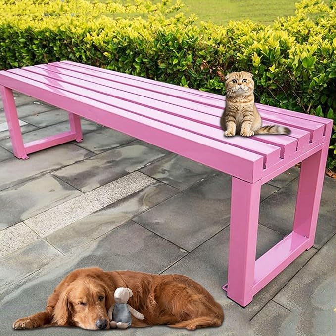 Garden Benches with Metal Legs, Outdoor Bench for Garden, Smooth and Comfortable, can Accommodate 2-3 People(Pink,100cm)