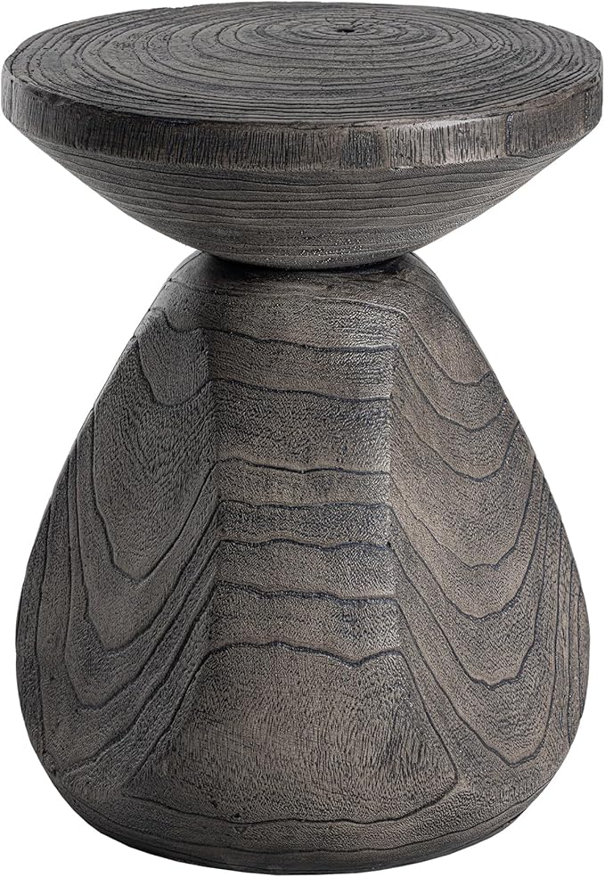 HOMPUS Outdoor Side Table, Lightweight Accent Table Mushroom Shaped, Round End Tables with Concrete Finish, Modern Vintage Mgo Patio Tables, Tree Stump Stool for Indoor Outdoor Use, Grey