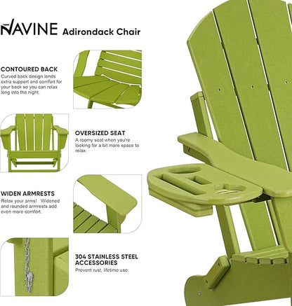 Adirondack Chair Set of 4, HDPE Folding Adirondack Chair with Multifunctional Cup Holder, Weather Resistant Fire Pit Chair for porches, patios, poolsides, Decks.