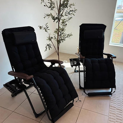 PURPLE LEAF Outdoor Reclining Chair Set of 2 Patio Zero Gravity Chaise Lounge Folding Chair with Removable Cushion Adjustable Headrest for Lawn Camping Beach Pool Black