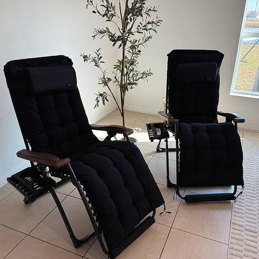 PURPLE LEAF Outdoor Reclining Chair Set of 2 Patio Zero Gravity Chaise Lounge Folding Chair with Removable Cushion Adjustable Headrest for Lawn Camping Beach Pool Black