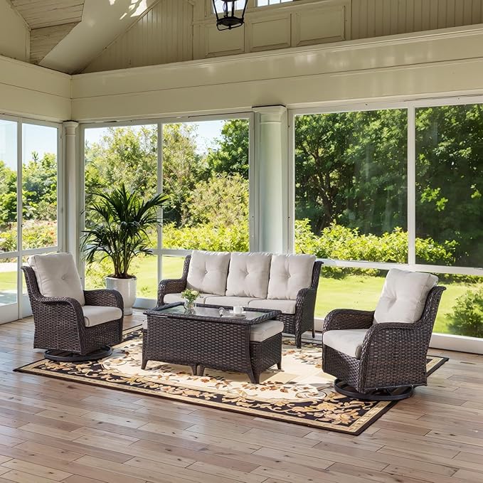 Belord Wicker Outdoor Furniture Patio Furniture Set - 6 Piece Patio Conversation Set with Swivel Rocker Chairs - Photo 2