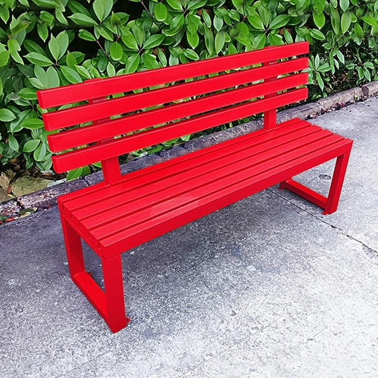 Outdoor Patio Benches, Garden Metal Bench with Backrest, for Front Porch, Yard, Patio, Entryway, Park, 500kg/1100lbs Load Bearing(Red,150cm/59in)
