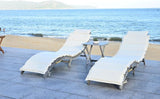 SAFAVIEH Outdoor Collection Pacifica Grey Solid Wood/Beige Cushion 3-Piece Chaise Lounge Set with Table (PAT7020E) - Photo 10