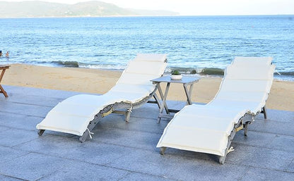 SAFAVIEH Outdoor Collection Pacifica Grey Solid Wood/Beige Cushion 3-Piece Chaise Lounge Set with Table (PAT7020E)
