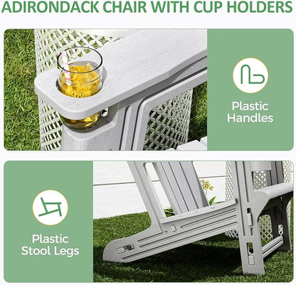 Modern Adirondack Chair, HDPE Plastic Adirondack Chairs, Plastic Outdoor Lawn Chairs for Fire Pit, Deck, Porch, Backyard, Garden, Grey