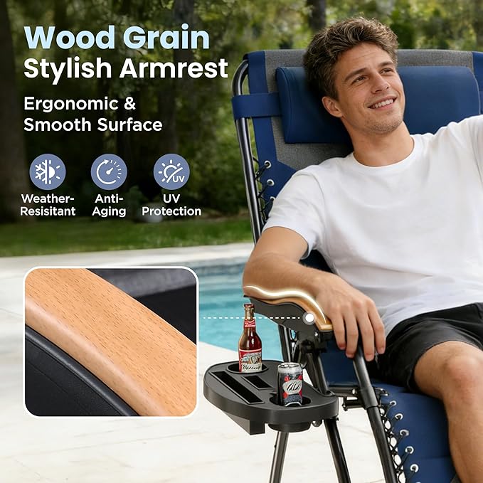 PHI VILLA XXL Oversized Padded Zero Gravity Chair, Foldable Patio Recliner - Photo 4