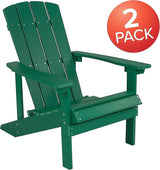 Flash Furniture Charlestown Poly Resin Adirondack Chair - Green - All Weather - Indoor/Outdoor - Set of 2 - Photo 4