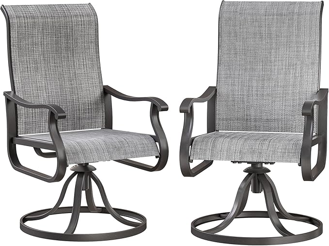 Patio Swivel Chairs Set of 2, Outdoor Dining Chairs with High Back, All-Weather Swivel Rocker Chair for Lawn, Porch or Garden