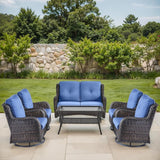 Patio Loveseat Glider Set, Resin Wicker Loveseat Glider with 4 Swivel Patio Chiars Coffee Table, 6 Piece Patio - Photo 1