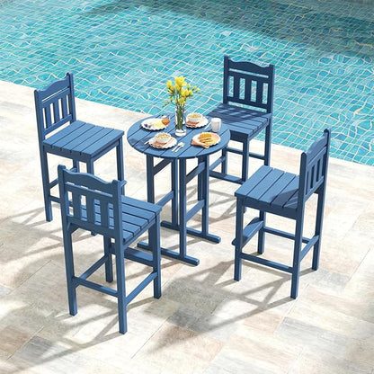 Sundale Outdoor Tall Adirondack Bar Chair Set of 2, HDPE Patio Bar Stools with Backrest, 27.5 Inch Seat Height Tall Bistro Dining Counter Stool, All-Weather Pub Height Chair, Navy Blue