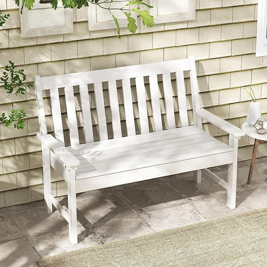 RELAX4LIFE 2-Person Patio Outdoor Bench - 52’’ All-Weather HDPE Garden Bench with Armrests & Slatted Backrest, Patio Bench for Front Porch Park Poolside Backyard, 705 LBS Weight Capacity (White)