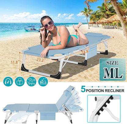 ABORON Oversized Folding Sun Tanning Chair, 3 in 1 Heavy Duty Chaise Lounge Chairs, with Mat/Pillow/Face Arm Holes, Work for Beach Pool/Lawn Yard/Patio