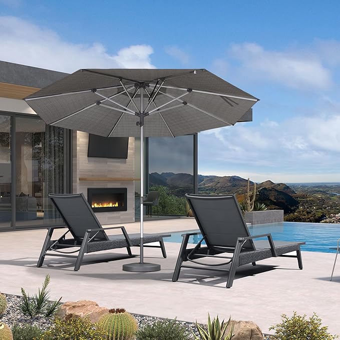 PURPLE LEAF 3-Piece Patio Chaise Lounge Set with Market Umbrella Adjustable Outdoor Recliners for Pool - Photo 1