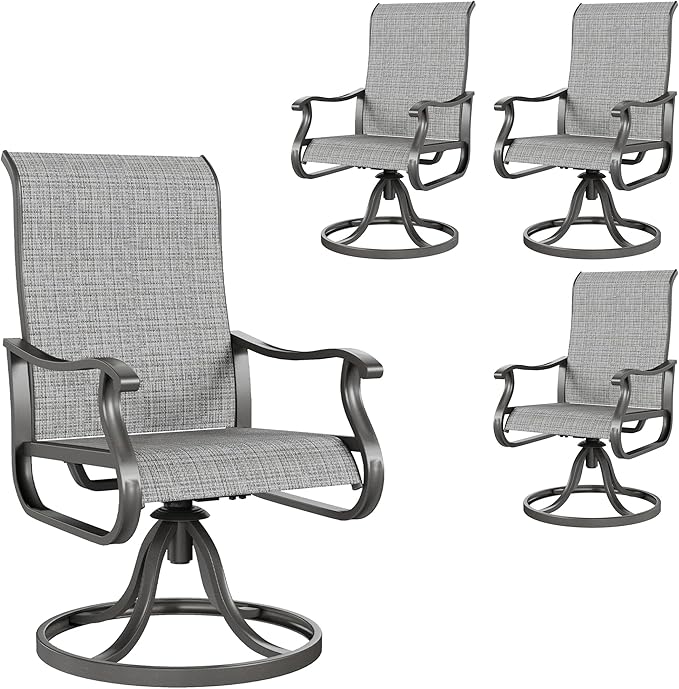 Amopatio Patio Swivel Chairs Set of 4, Outdoor Swivel Rocker Dining Chairs with All Weather Textilene High Back & Metal Frame, for Backyard Deck Lawn Garden, Light Gray