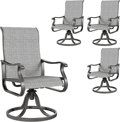 Amopatio Patio Swivel Chairs Set of 4, Outdoor Swivel Rocker Dining Chairs with All Weather Textilene High Back & Metal Frame, for Backyard Deck Lawn Garden, Light Gray