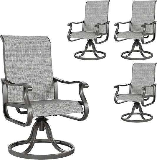 Amopatio Patio Swivel Chairs Set of 4, Outdoor Swivel Rocker Dining Chairs with All Weather Textilene High Back & Metal Frame, for Backyard Deck Lawn Garden, Light Gray