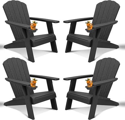 NUNU LAB Outdoor Adirondack Chair Set of 4, HDPE Plastic Patio Chairs for All Weather,Modern Fire Pit Chair, Outdoor Lawn Chairs for Deck, Porch, Backyard, Garden, Black