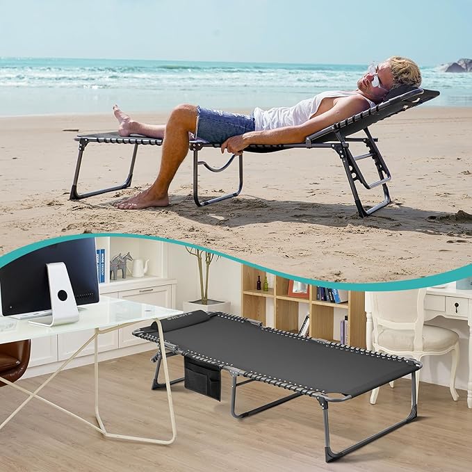 #WEJOY Folding Lounge Chair Outdoor, 5-Position Adjustable Sunbathing Tanning Chair with Shoulder Strap & Side Pocket - Photo 7