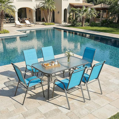 MAMIZO Patio Dining Chairs, Stackable All Weather Teslin Chair, Heavy Duty Outdoor Breathable Chairs Set, w/Armrests, Upgraded Chair FeetW/Strenthened Iron Spacers, 330 LBS (6, Turquoise Blue)