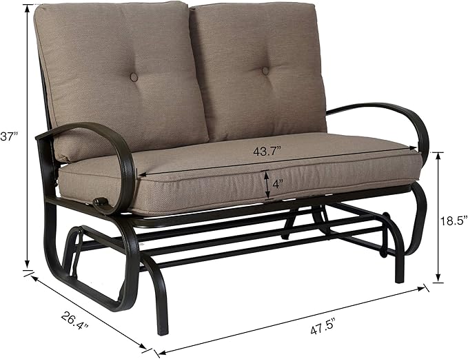 Kozyard Cozy Patio Glider Bench - Outdoor Rocking Loveseat with Sturdy Frame and Cushioned Seats for Patio - Photo 3