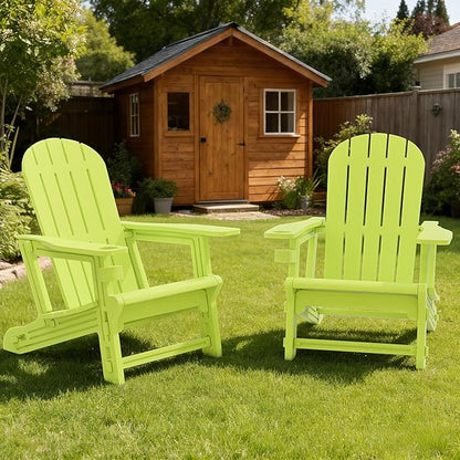 Vongrasig Adirondack Chairs Set of 2 with Removable Tabletop, All-Weather HDPE Outdoor Chair Set with Wooden Textured, Cup Holder for Patio, Poolside, Deck, Garden, Green