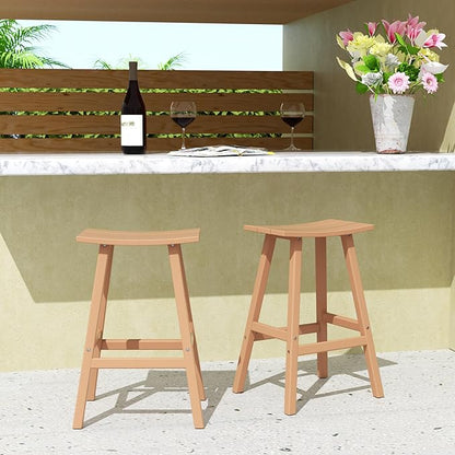Costaelm All-Weather Bar Stools Set of 2, 29" Height Outdoor Bar Stools, Adirondack Poly Patio Bar Stool for Patio, Deck, Kitchen Counter and Garden, Teak