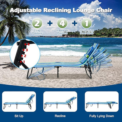 Goplus Tanning Chair, Folding Beach Lounge Chair with Face Hole, Removable Pillow, Carry Strap, Position Adjustable, Sunbathing Chair, Portable Outside Lounge Chair for Patio Pool