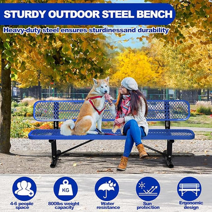 Ceridwen Outdoor Benches Heavy Duty Steel Frame Park Bench with Backrest Bench,Park Bench Steel Mesh Outdoor Bench for Garden,Weatherproof Outdoor Bench for Garden (Blue, 8FT)