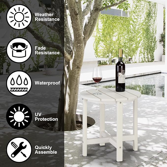 Patio Side Table, Pool Composite Patio Table,HDPE End Tables for Backyard,Pool, Indoor Companion, Easy Maintenance & Weather Resistant (Style 2-White)