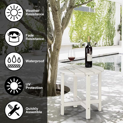 Patio Side Table, Pool Composite Patio Table,HDPE End Tables for Backyard,Pool, Indoor Companion, Easy Maintenance & Weather Resistant (Style 2-White)