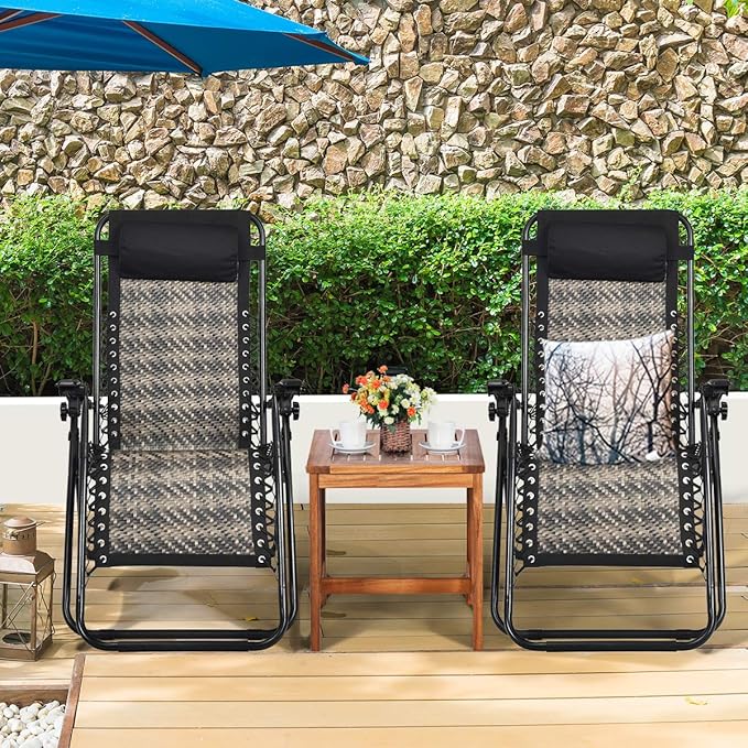 Tangkula Patio Rattan Zero Gravity Lounge Chair, Outdoor Folding Lounge Chair w/Removable Head Pillow - Photo 4