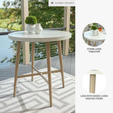 Signature Design by Ashley Seton Creek Casual Outdoor Bar Table with Umbrella Hole, Beige & White - Photo 4