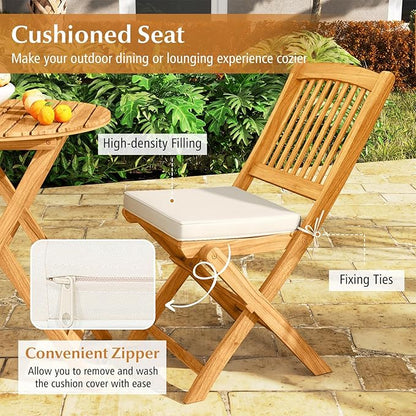 Tangkula 4 Pieces Folding Outdoor Dining Chairs, Acacia Wood Patio Chairs with Soft Cushions, Slatted Backrests and Seats, Outdoor Chairs for Porch, Balcony, Deck and Yard (4, Beige, One-Size)