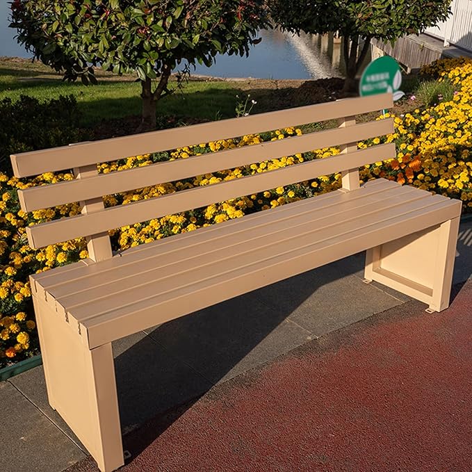 Outdoor Benches Outdoor Metal Garden Bench Patio Bench for Outside Park Picnic Yard Front Porch Backyard Weatherproof with Backrest(Beige,180cm/70in)