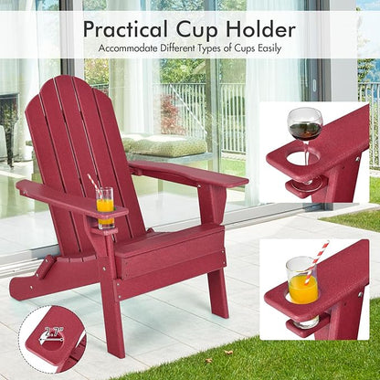 Giantex 2-Pack Adirondack Chair, Outdoor Folding Chairs, HDPE Weather Resistant Patio Chair with Built-in Cup Holder, Lawn Chair for Yard, Balcony, Deck, Outside, Campfire, Plastic Fire Pit Chair