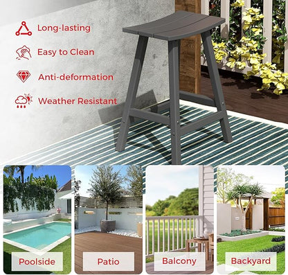 Costaelm All-Weather Bar Stools Set of 3, 24" Height Outdoor Bar Stools, Adirondack Poly Patio Bar Stool for Patio, Deck, Kitchen Counter and Garden, Gray
