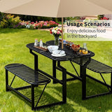 Convertible Bench, 2 in 1 Carbon Steel Picnic Table, Transforming Interchangeable Outdoor Table with Umbrella Hole - Photo 7
